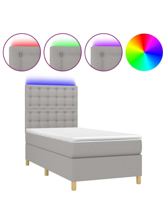 Box spring postel s matrací a LED světle šedá 90x190 cm textil