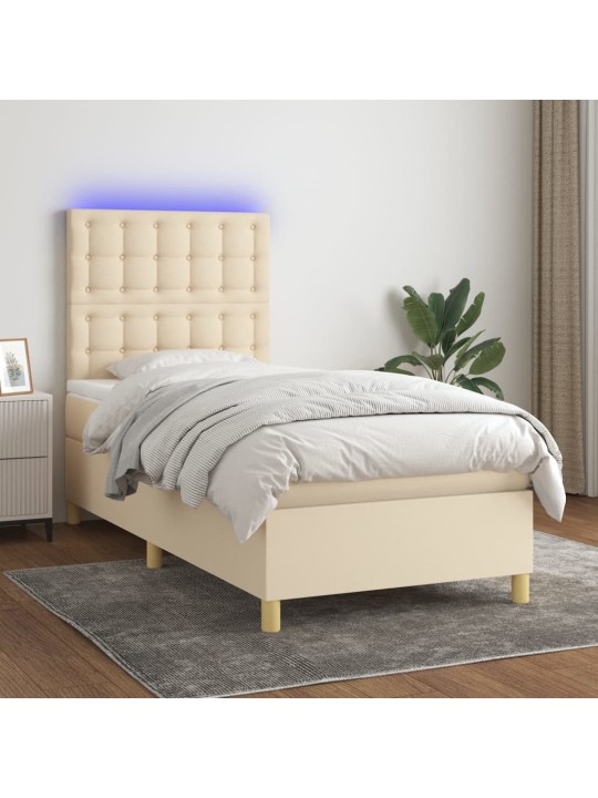 Box spring postel s matrací a LED krémová 90x190 cm textil