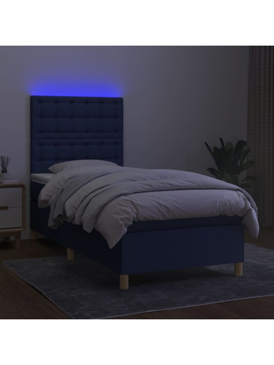 Box spring postel s matrací a LED modrá 90x200 cm textil