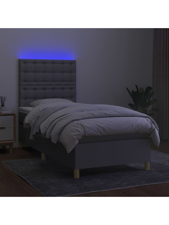 Box spring postel s matrací a LED světle šedá 100x200 cm textil