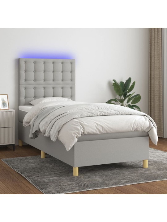 Box spring postel s matrací a LED světle šedá 100x200 cm textil