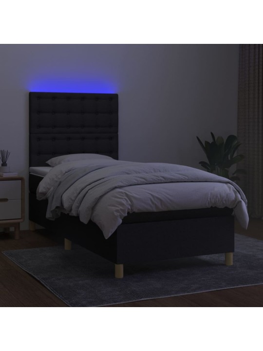 Box spring postel s matrací a LED černá 100x200 cm textil