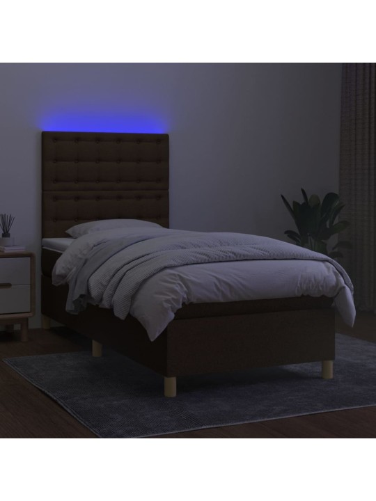 Box spring postel s matrací a led tmavě hnědá 100x200 cm textil