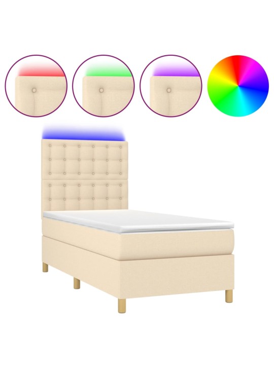Box spring postel s matrací a led krémová 100x200 cm textil