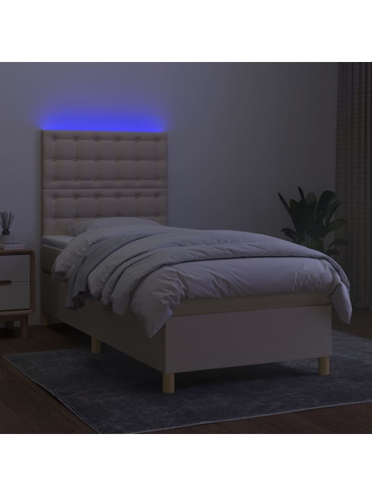 Box spring postel s matrací a led krémová 100x200 cm textil