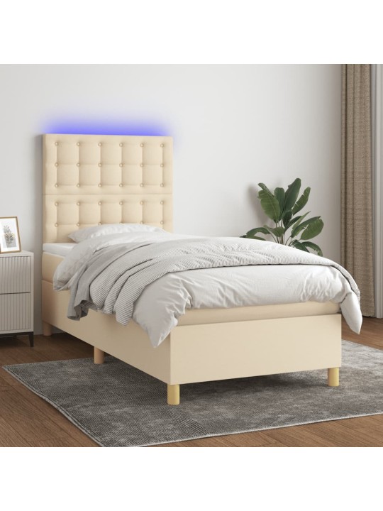Box spring postel s matrací a led krémová 100x200 cm textil