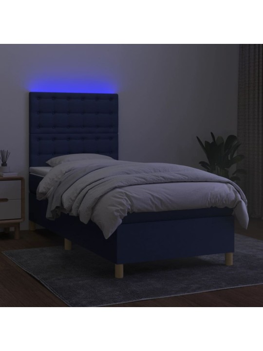 Box spring postel s matrací a LED modrá 100x200 cm textil