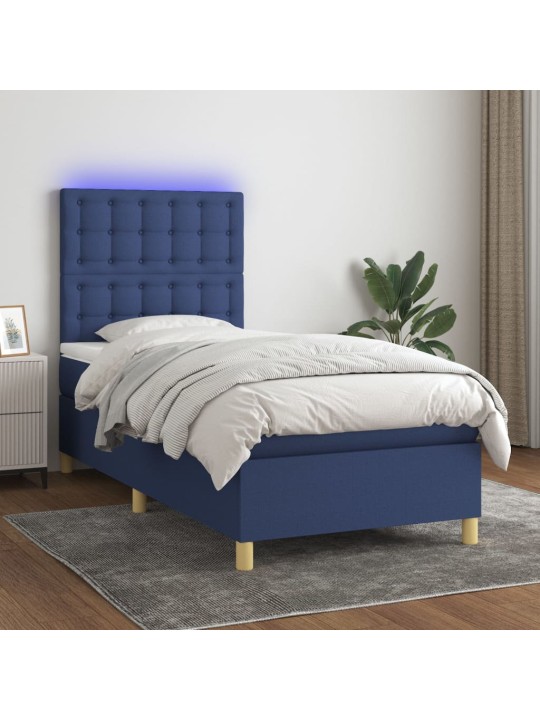 Box spring postel s matrací a LED modrá 100x200 cm textil