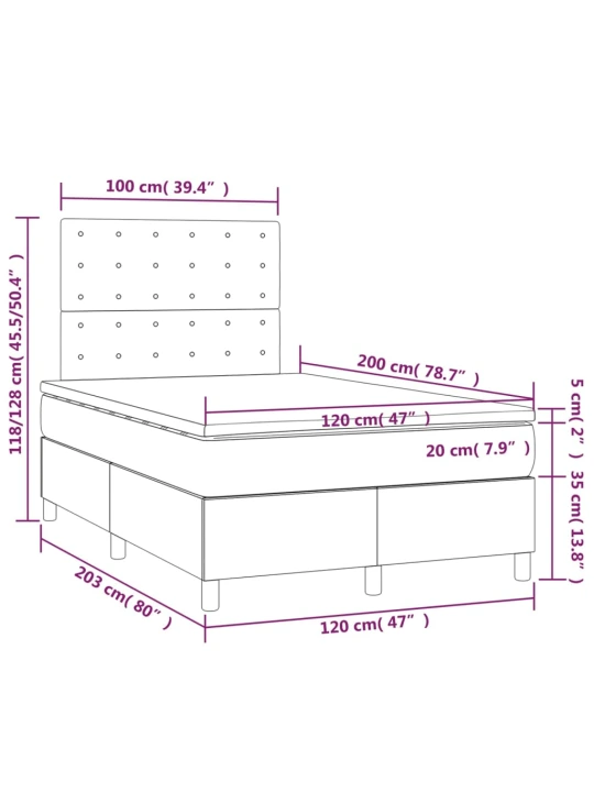 Box spring postel s matrací a LED světle šedá 120x200 cm textil