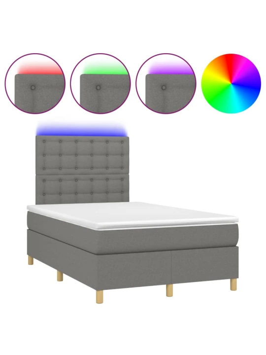 Box spring postel s matrací a LED tmavě šedá 120x200 cm textil