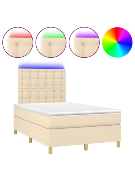 Box spring postel s matrací a led krémová 120 x 200 cm textil