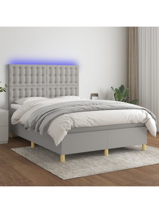 Box spring postel s matrací a LED světle šedá 140x190 cm textil
