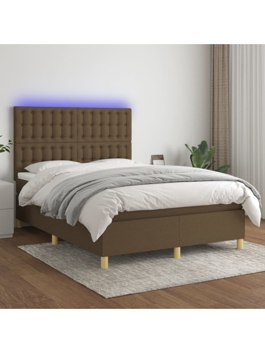 Box spring postel s matrací a led tmavě hnědá 140x190 cm textil