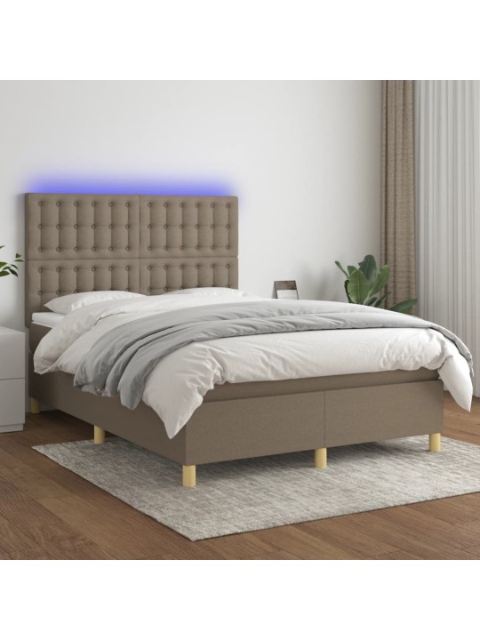Box spring postel s matrací a led taupe 140x190 cm textil