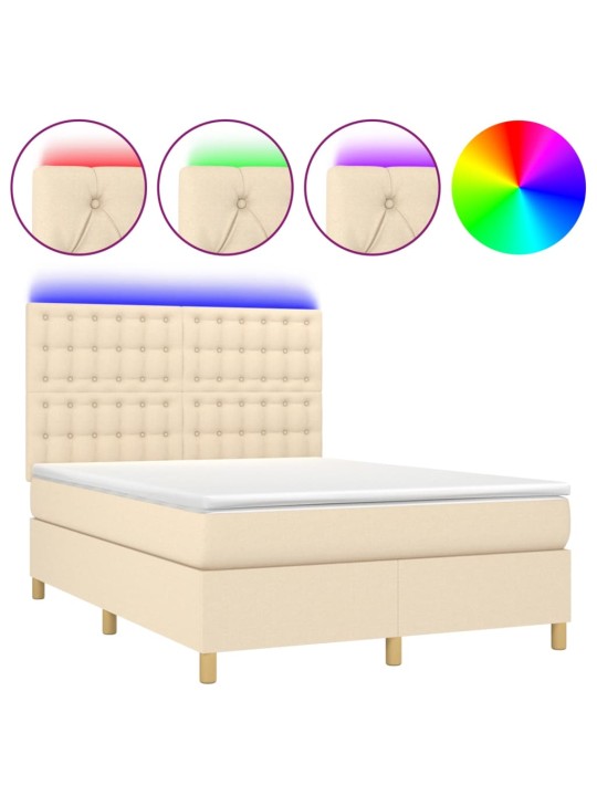 Box spring postel s matrací a led krémová 140x190 cm textil