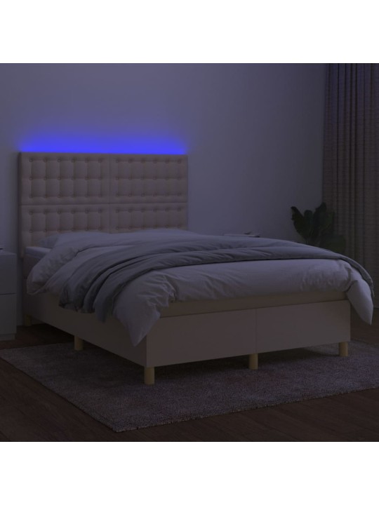 Box spring postel s matrací a led krémová 140x190 cm textil