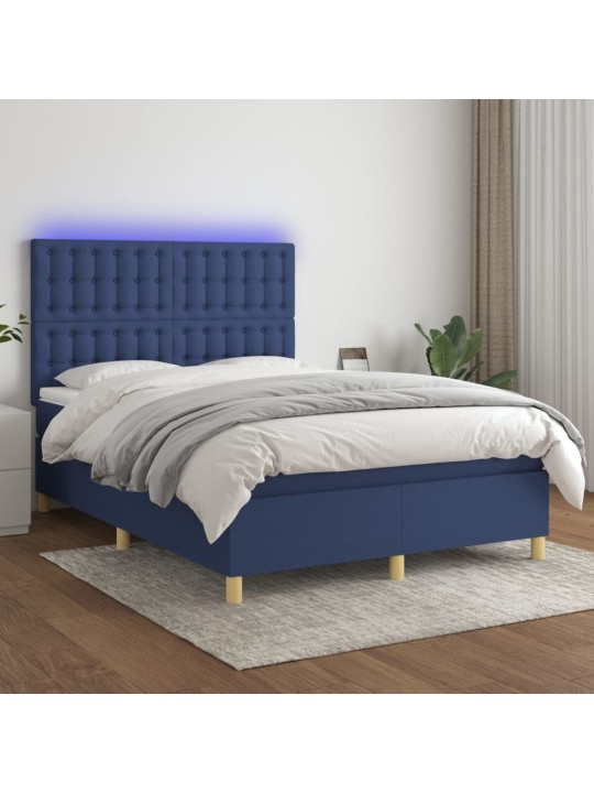 Box spring postel s matrací a LED modrá 140x190 cm textil
