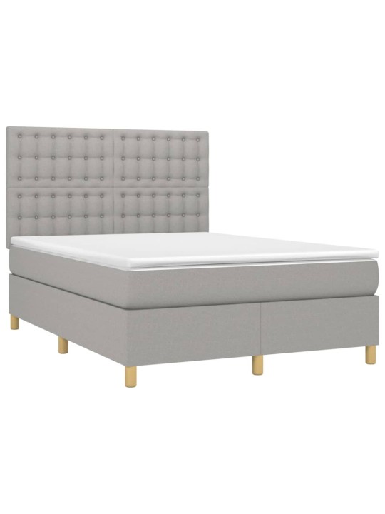 Box spring postel s matrací a LED světle šedá 140x200 cm textil