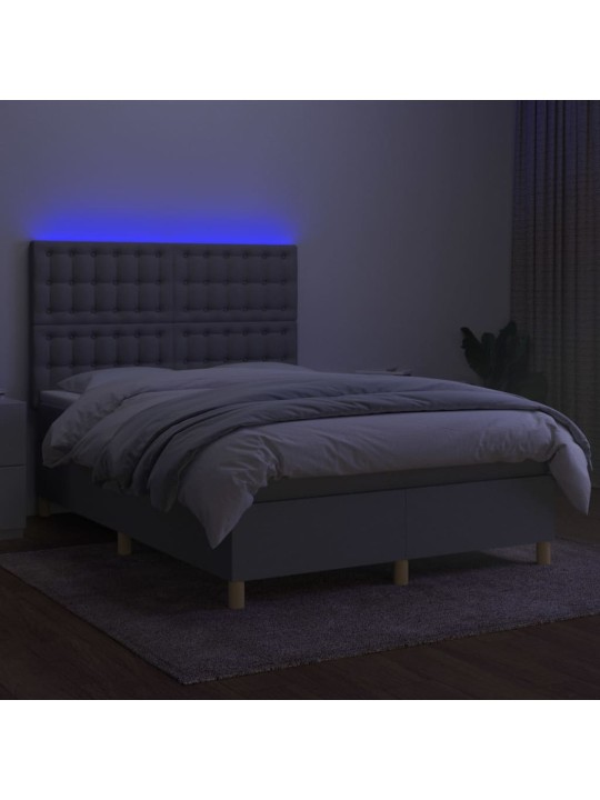 Box spring postel s matrací a LED světle šedá 140x200 cm textil