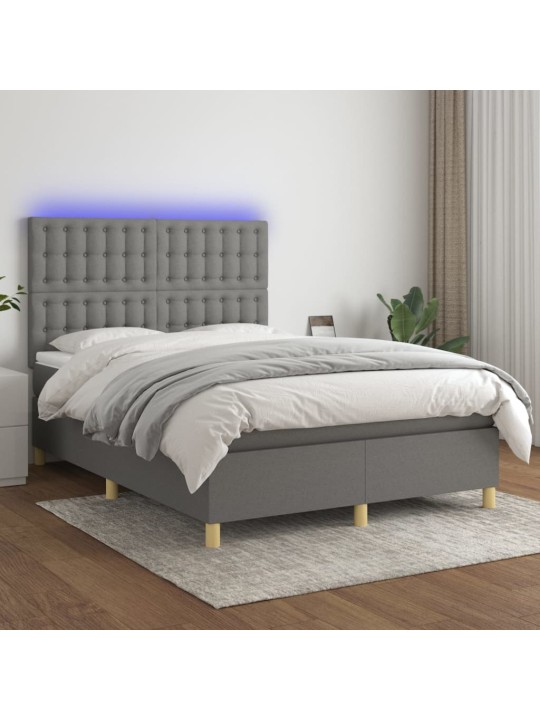 Box spring postel s matrací a LED tmavě šedá 140x200 cm textil