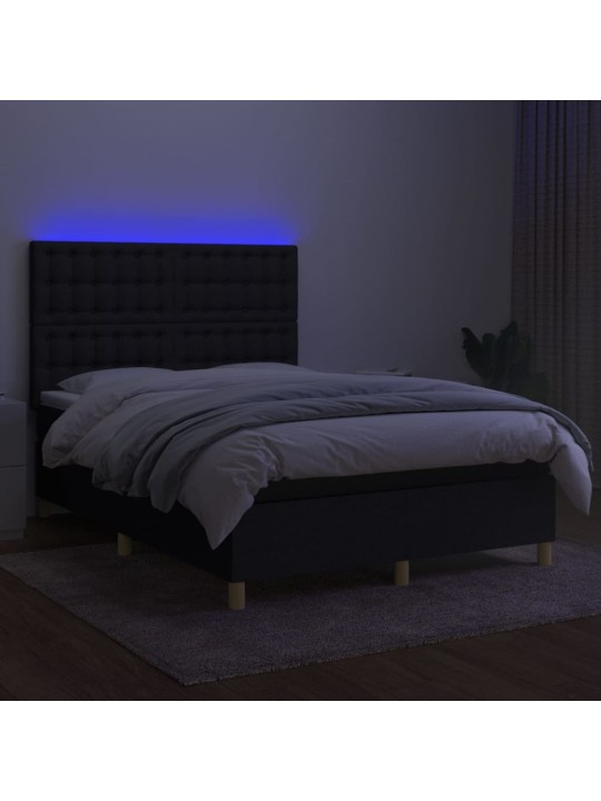 Box spring postel s matrací a LED černá 140x200 cm textil