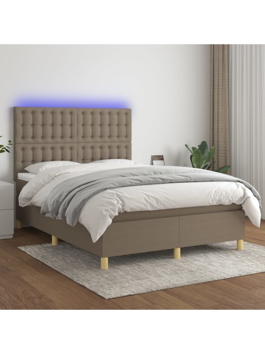 Box spring postel s matrací a LED taupe 140x200 cm textil