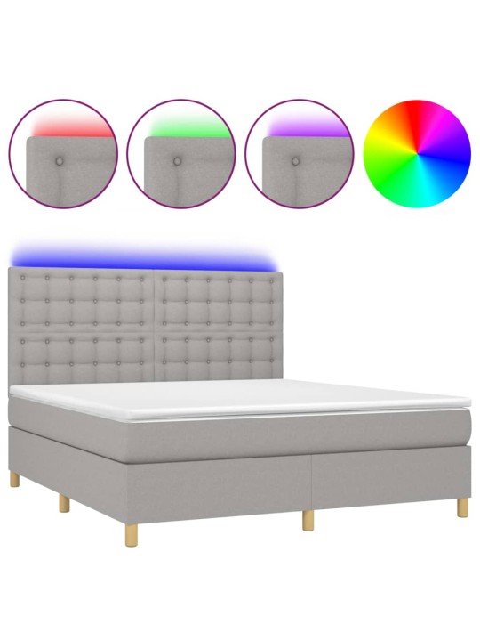 Box spring postel s matrací a LED světle šedá 160x200 cm textil
