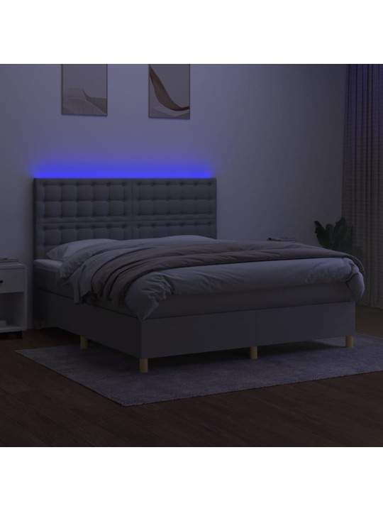 Box spring postel s matrací a LED světle šedá 160x200 cm textil