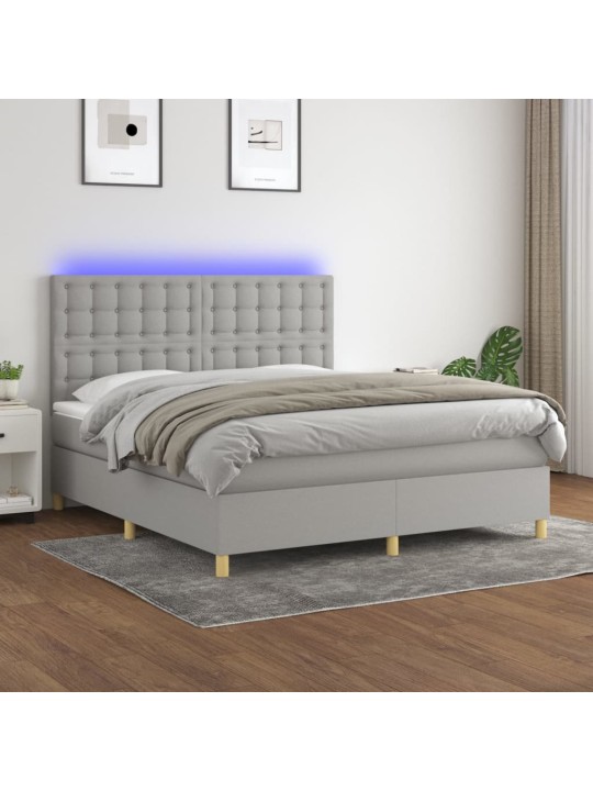 Box spring postel s matrací a LED světle šedá 160x200 cm textil