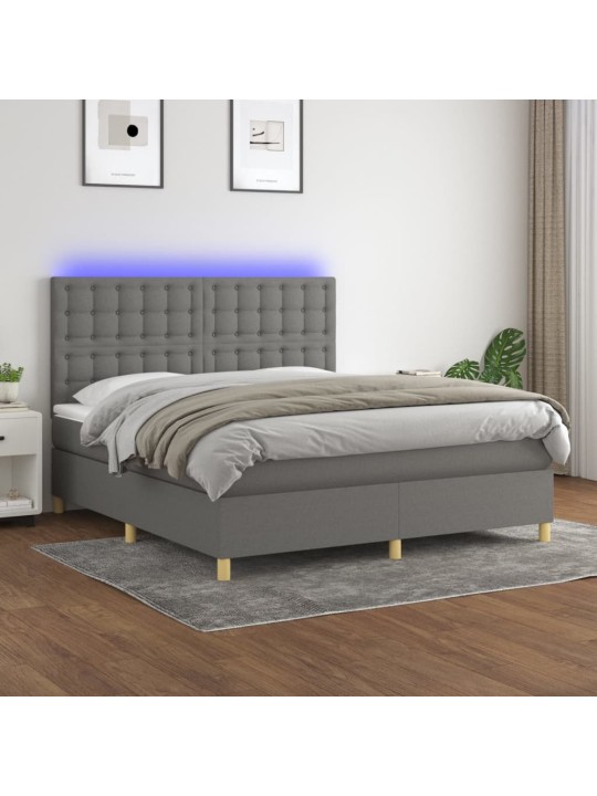Box spring postel s matrací a LED tmavě šedá 160x200 cm textil