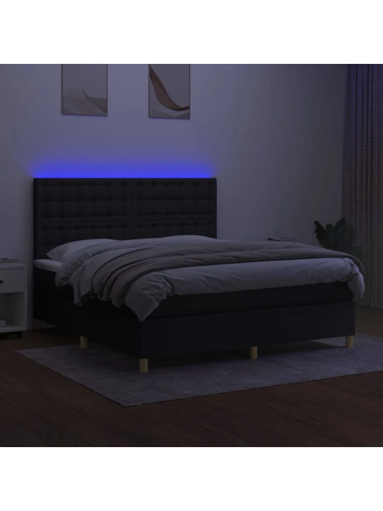 Box spring postel s matrací a LED černá 160x200 cm textil