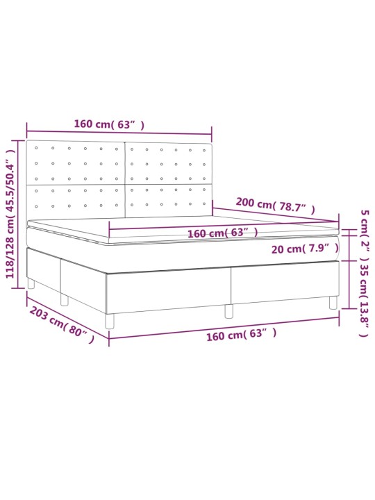 Box spring postel s matrací a led krémová 160x200 cm textil