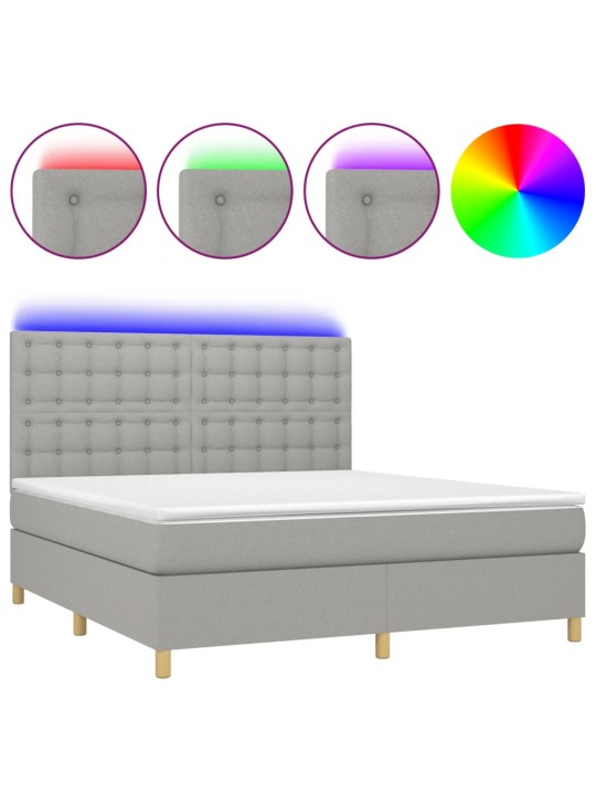 Box spring postel s matrací a LED světle šedá 180x200 cm textil