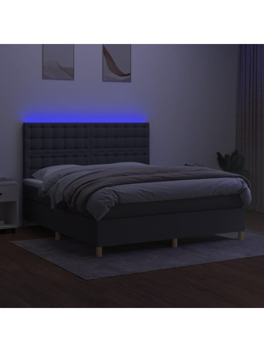Box spring postel s matrací a LED tmavě šedá 180x200 cm textil
