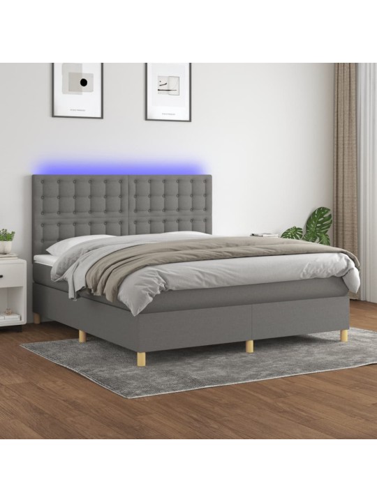Box spring postel s matrací a LED tmavě šedá 180x200 cm textil