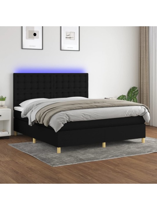 Box spring postel s matrací a led černá 180x200 cm textil