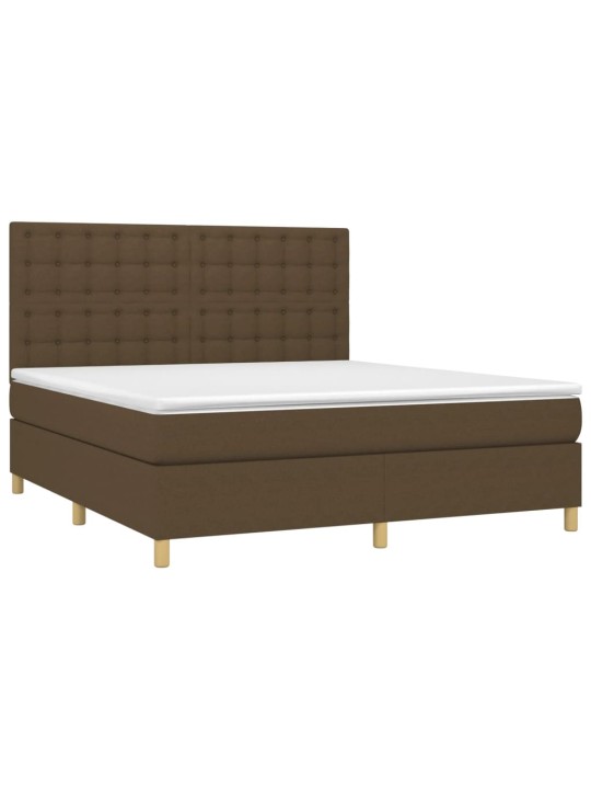 Box spring postel s matrací a led tmavě hnědá 180x200 cm textil