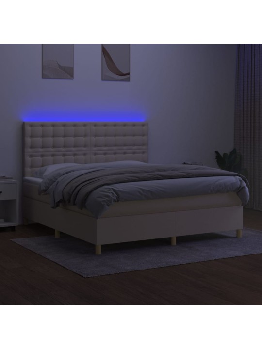 Box spring postel s matrací a led krémová 180x200 cm textil
