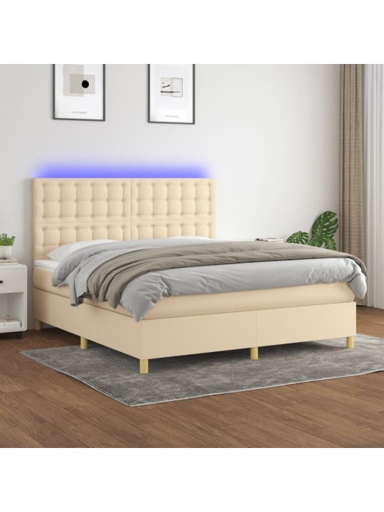 Box spring postel s matrací a led krémová 180x200 cm textil