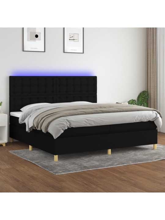 Box spring postel s matrací a LED černá 200x200 cm textil