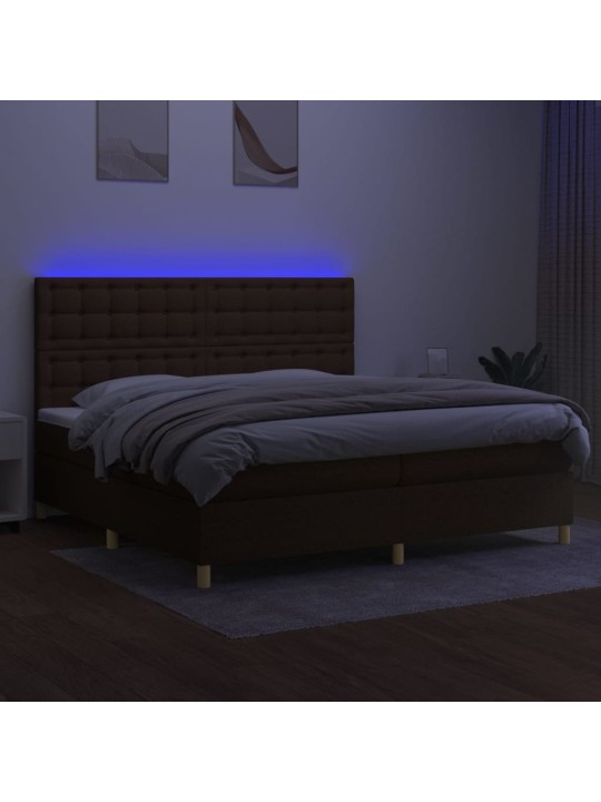Box spring postel s matrací a led tmavě hnědá 200x200 cm textil