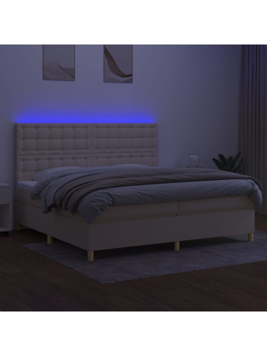 Box spring postel s matrací a led krémová 200x200 cm textil