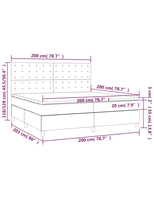 Box spring postel s matrací a led modrá 200x200 cm textil