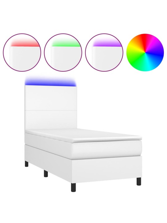 Box spring postel s matrací a LED bílá 80 x 200 cm umělá kůže