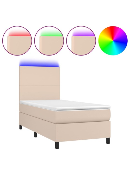 Box spring postel matrace a led cappuccino 80x200 cm umělá kůže