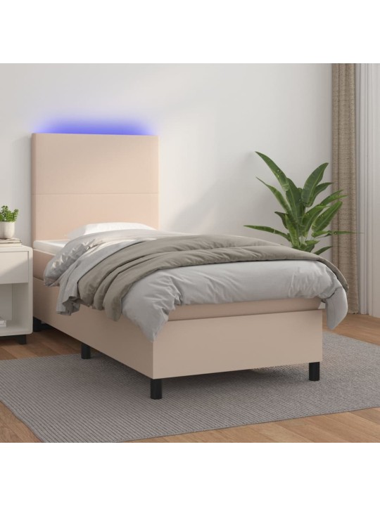 Box spring postel matrace a led cappuccino 80x200 cm umělá kůže