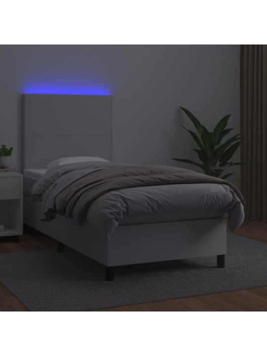 Box spring postel s matrací a LED bílá 90x190 cm umělá kůže