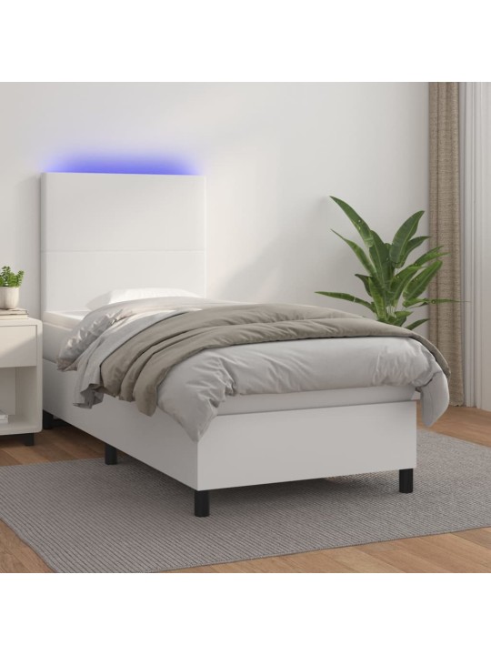 Box spring postel s matrací a LED bílá 90x190 cm umělá kůže
