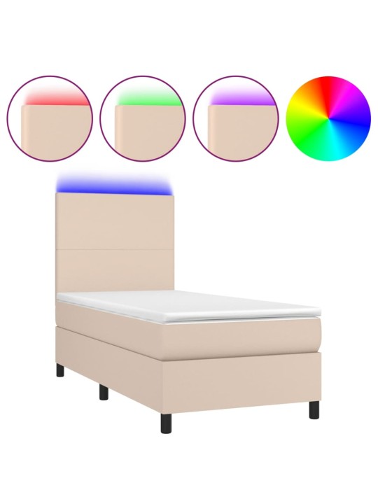Box spring postel matrace a led cappuccino 90x190 cm umělá kůže