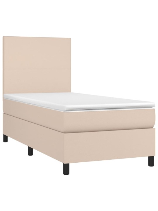 Box spring postel matrace a led cappuccino 90x190 cm umělá kůže